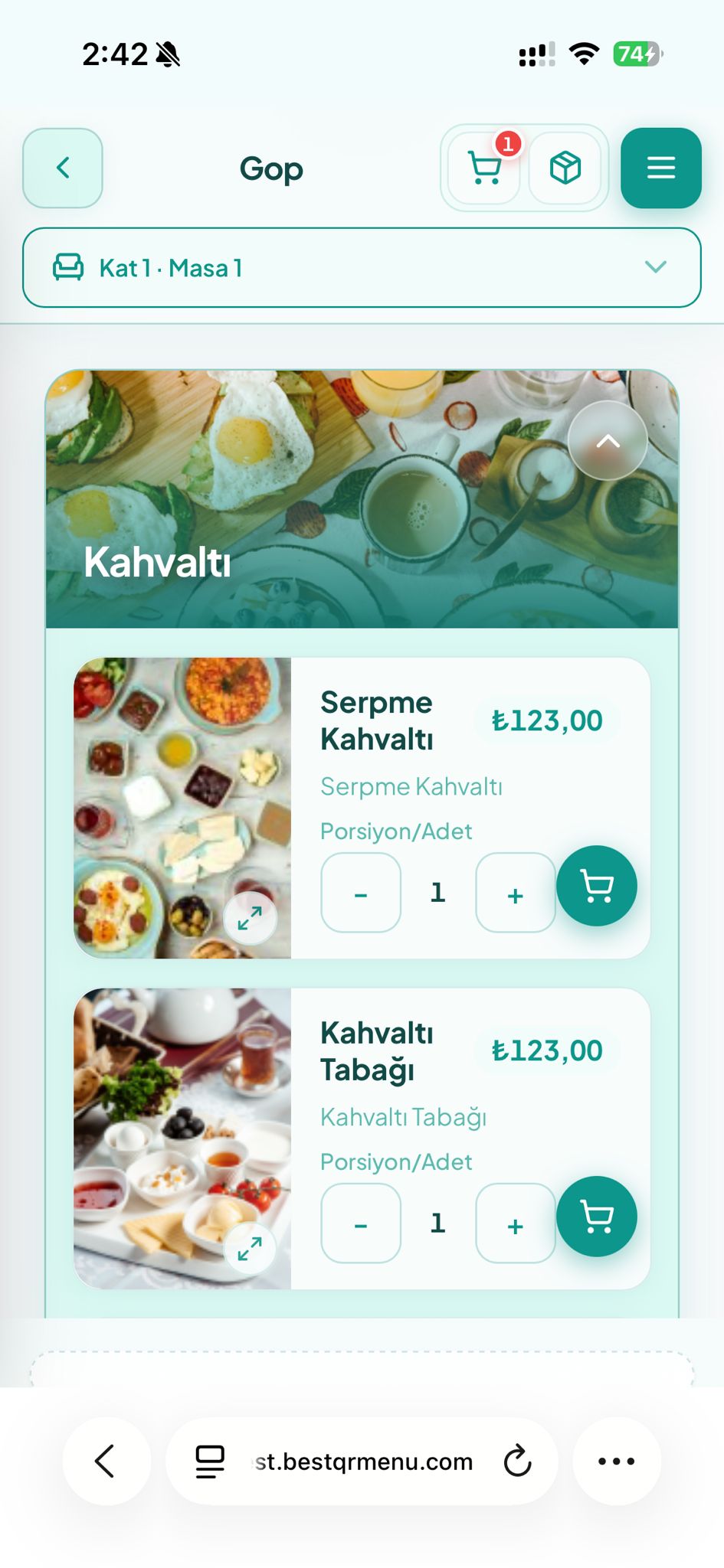 Kahvaltı menüsü